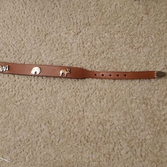 VTG Silver Creek Collection Brown Tan Animal Detail Leather Belt - Picture 7 of 9